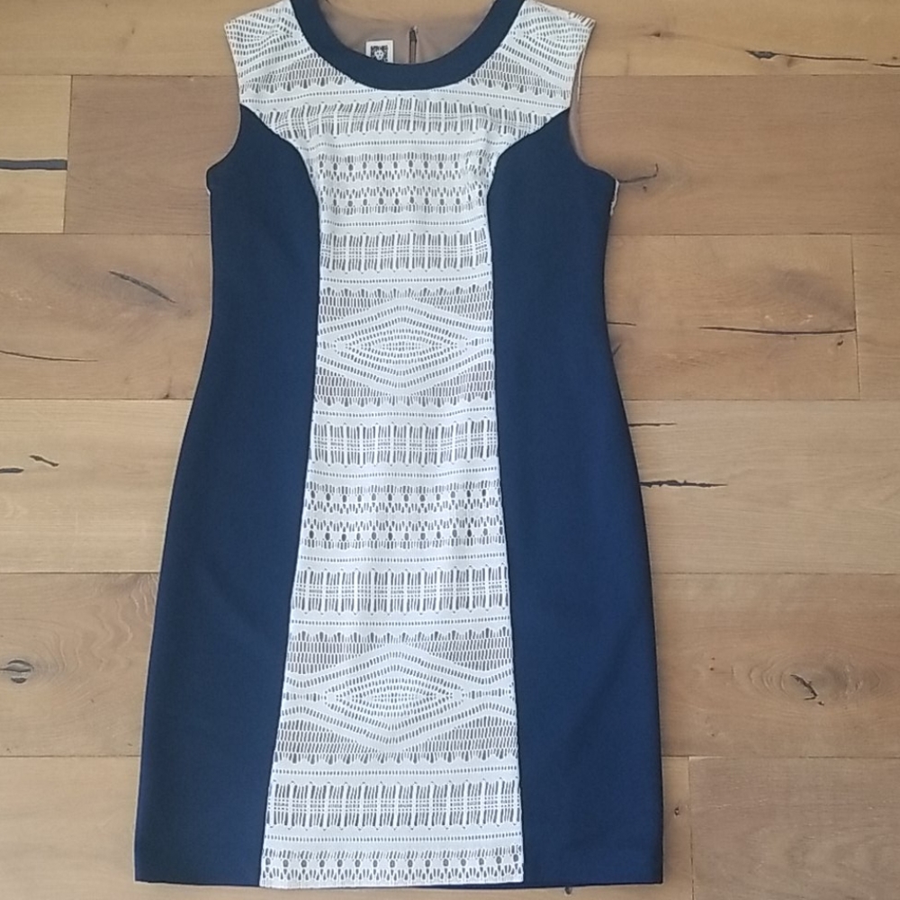 Anne Klein Dress Blue Tan Cream Women's Size 12